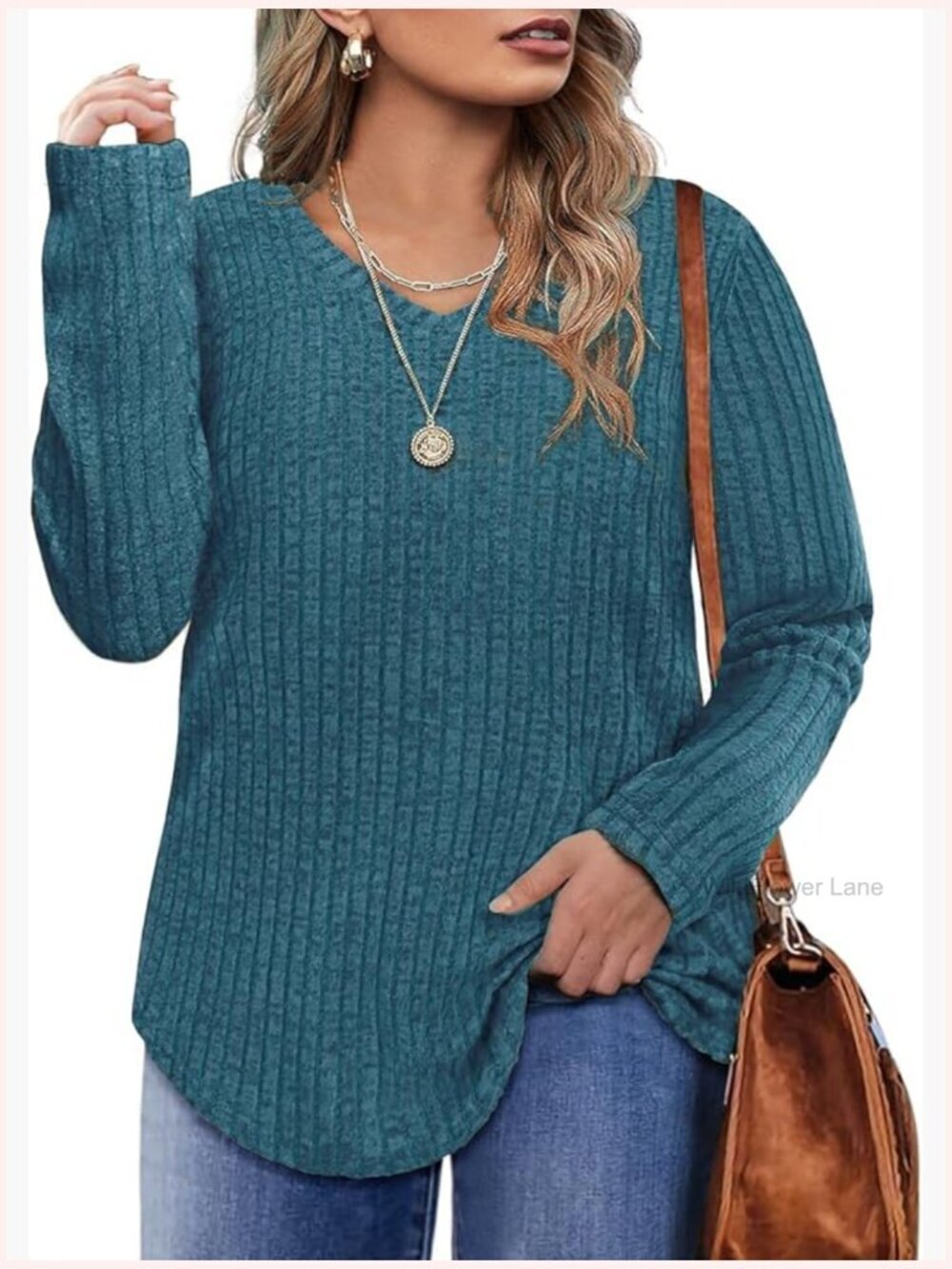 Plus Size V-Neck Tunic Long Sleeve Tee Lightweight Sweater Fall